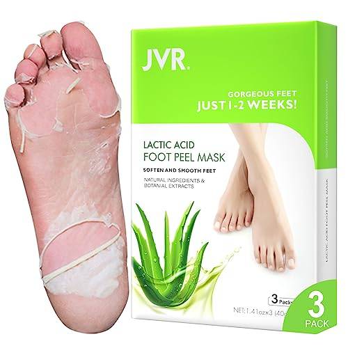 Fotmask, 3 par JVR Exfolierande Fotmasker, Naturlig Fotskalningsmask för torr död hud, Förhårdnader, reparera grova klackar för män kvinnor (Aloe Vera)
