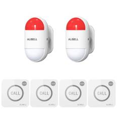 ALIBELL Fjärrkontroll stroboskop sirenkit, högt paniklarmsystem (batteridriven och USB-laddning), nödlarm säkerhetssystem för hem/butik/fabrik/skola, 2 bärbara blinkande sirener + 4 panikknappar