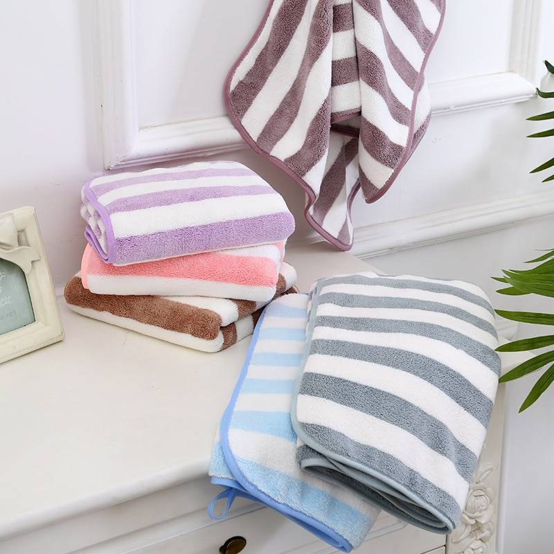Mikrofiber saliv breda ränder handduk tjockna för ansikte hand sport näsduk barn vuxna kvinnor flicka pojke - Blå
