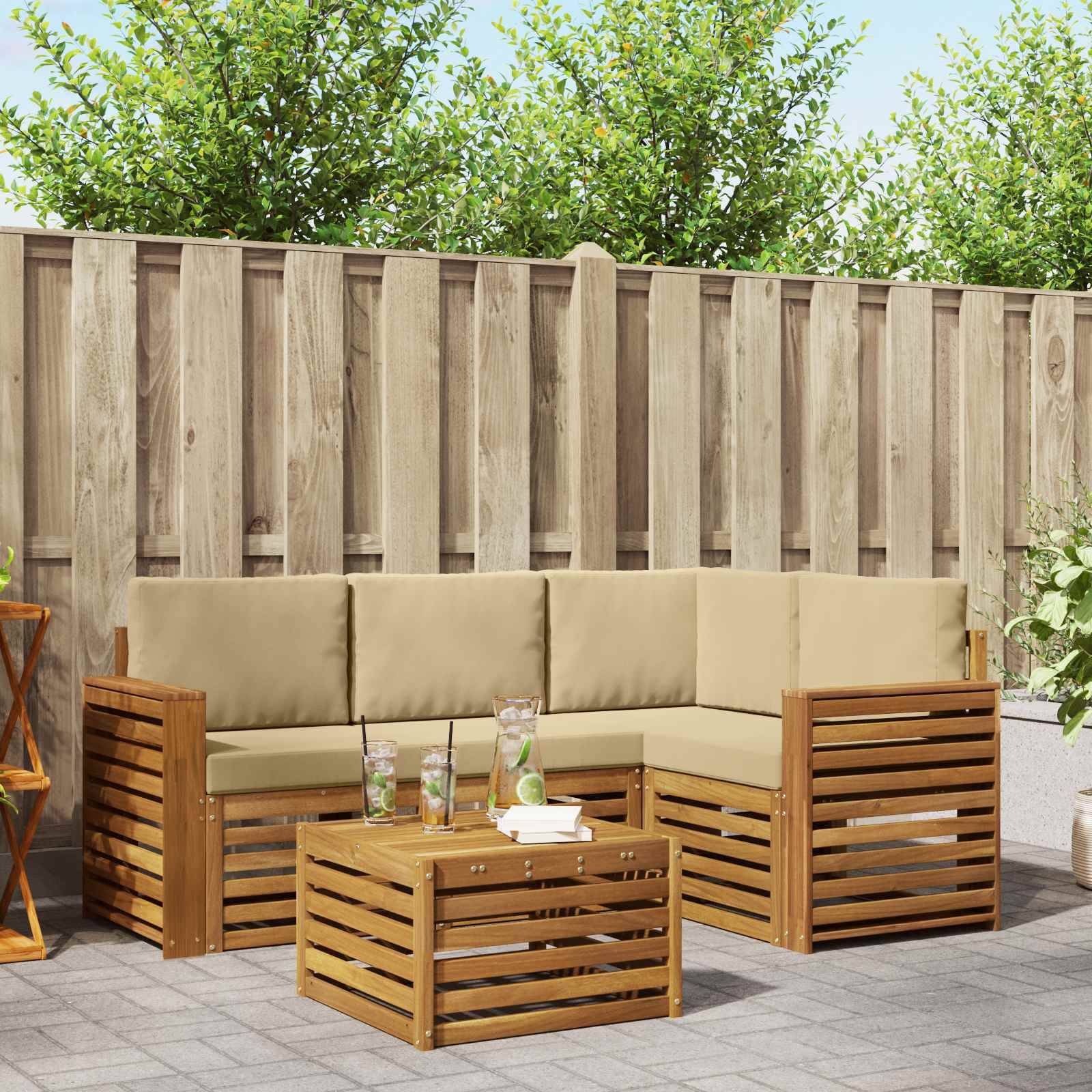 vidaXL Udendørs sofagruppe 5 stk. Naturlig og Beige Polyester
