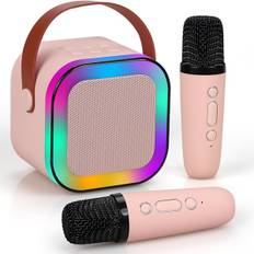 Mini Karaoke Maskine til Børn og Voksne, Bærbar Bluetooth Karaoke Højttaler med 2 Trådløse Mikrofoner, Perfekt Gave til Pigers Fødselsdagsfest (YD)