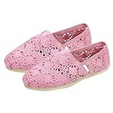 Vardaglig bekväm sko dam kanvas virkade slip-on skor platta skor för damer, Rosa, 38 EU