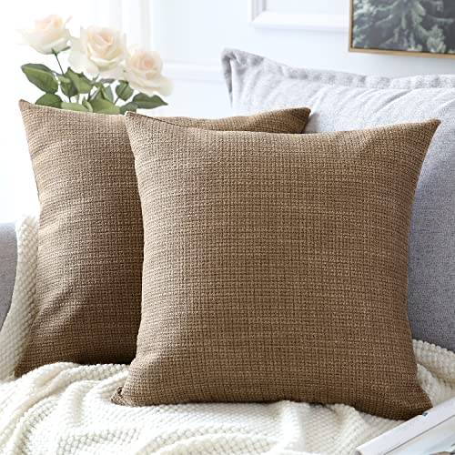 Artscope uppsättning av 2 örngott enfärgade kuddfodral linne örngott modern dekorativ kudde örngott set kudde fodral för soffa bil sovrum heminredning 45 x 45 cm, brun