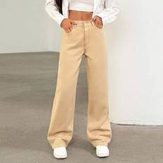 Low Waist Casual Style Straight Jean Wide Leg Jeans Women Wide Leg Pants Khaki Wide Leg Jeans Beige Wide Leg Pants - Beige - 36,38,40,34