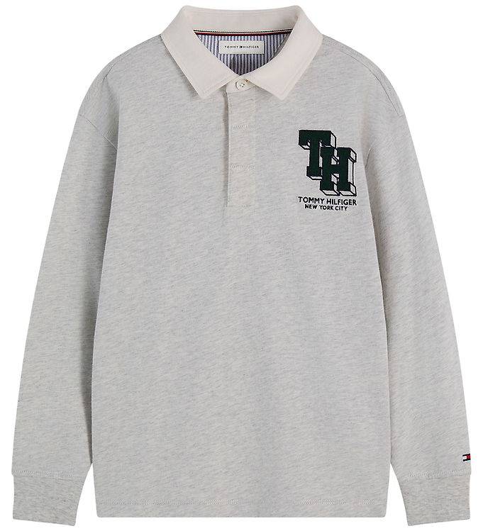 Tommy Hilfiger Pikétröja - Light Grey Heather - Tommy Hilfiger - 10 år (140) - Tröja