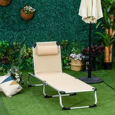 Havestol i aluminium, justerbar i 5 retninger, foldbar, ergonomisk, netstof, beige, 170x60x76cm til have og terrasse