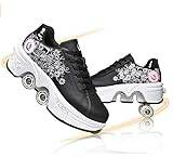 Skor med hjul, rullskor, skateboardskor, barnskor med hjul, rullskridskor, sportskor, löparskor, sneakers med hjul för flickor och kvinnor, Svart pulver, 37 EU