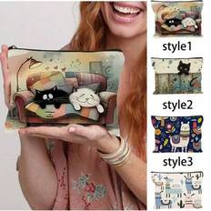 Cute Cat, Alpaca Pattern Cosmetic Bag With Zipper - Lightweight Foldable Travel Bag And Toiletries Storage Box, Cute Cartoon Animal Design Cosmetic Ba - Multicolor - Style 1,Style 2,Style 4,Style 3