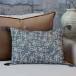 Chic Antique Aix Cushion Cover with Tassels & Leaf Pattern "Midnight" & Sand 35 x 50 cm