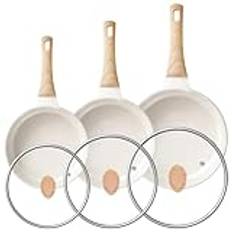 RIOVARM Non-stick stekpanneset med lock, giftfria stekpannor för induktionshäll, 20 cm 24 cm 28 cm stekpannor, liten äggpanna, omelettpanna, matlagningspannor, PFOA gratis köksredskap