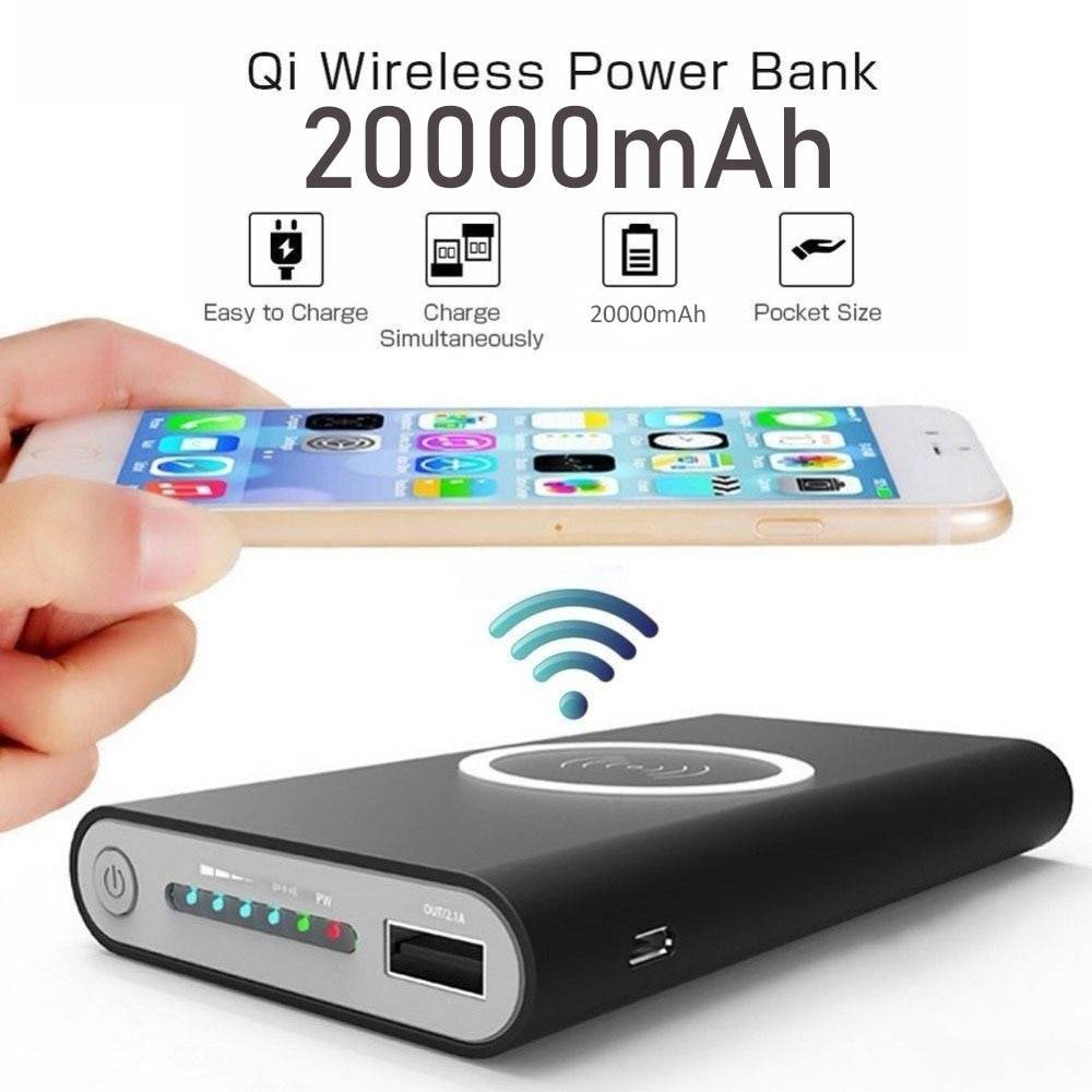 20000 mah qi trådlös laddare powerbank extern batteriladdare bärbar laddare för iphone 12 huawei xiaomi powerbank - Vit