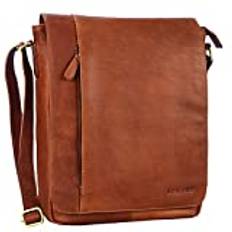 STILORD "Paul" axelväska män läder stående kurirväska i vintage design läderväska för 13,3 tums MacBook iPad DIN A4 herrväska äkta läder, Cognac – brun, M, Axelväska
