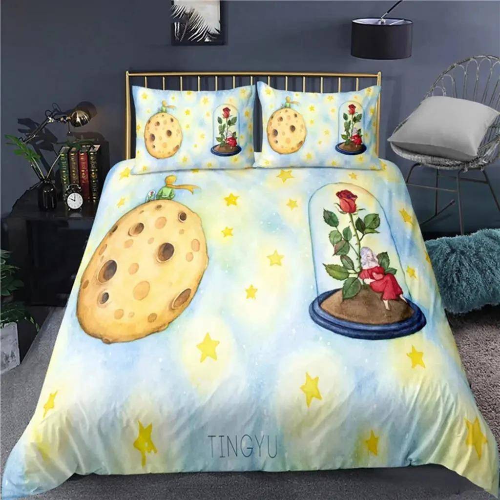 Anime Lilla Prinsen Le Petit Prince Sängkläder Set Pojkar Flickor Twin Queen Size Påslakan Örngott Säng Barn Vuxen AU Single 140x210cm