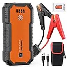 GOLDGE starthjälp powerbank, 27 000 mAh bil starthjälp, 2000 A 12 V bilbatteri booster med startkabel för 6,0 l bensin och 3,5 l diesel, bärbar USB-laddare med LED-ficklampa