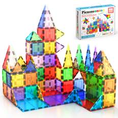 PicassoTiles 100 Piece Set 100pcs Magnet Building Tiles Clear Magnetic 3D Blocks Construction Creativity Beyond Educational Conventional Playboards,