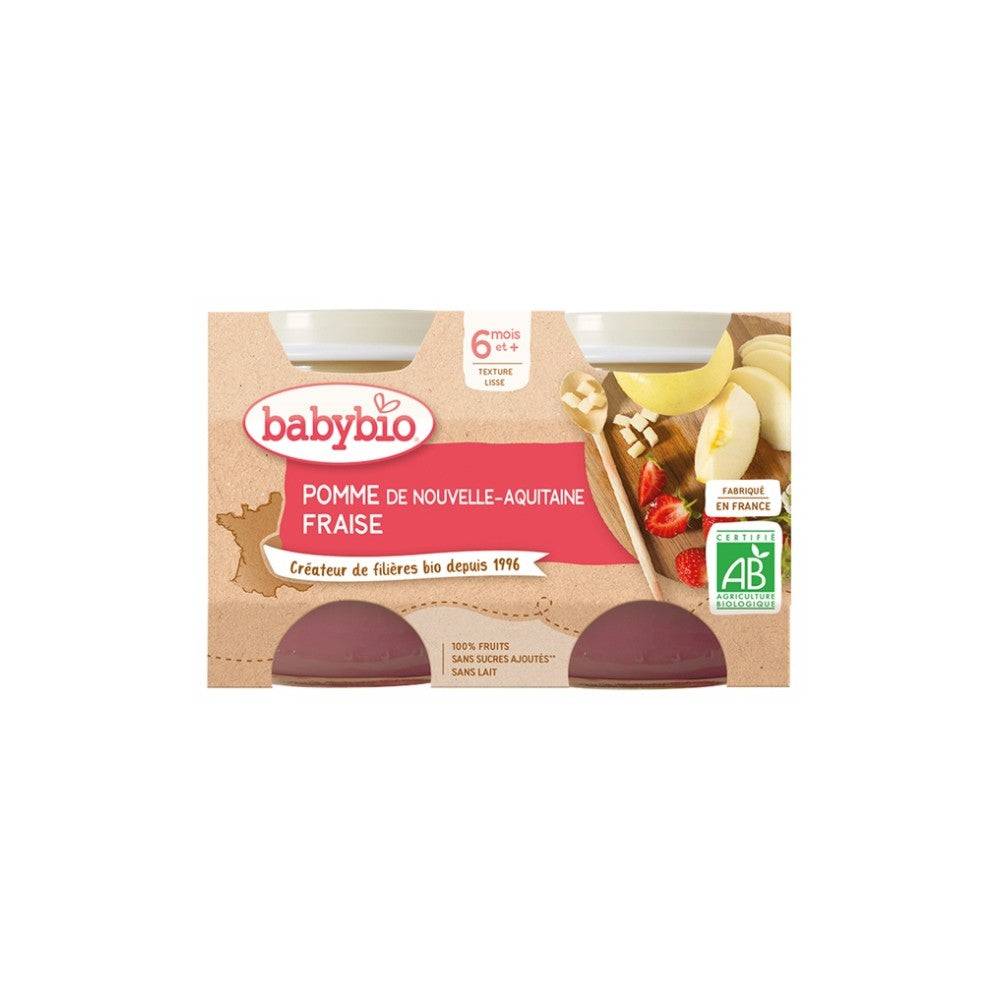 Babybio fruktburkar - 6 månader + - Äpple, jordgubbar - EKOLOGISK 2X130G