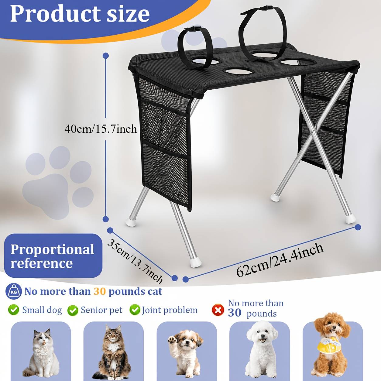 Pet Grooming Hammock Table, Suitable For Small Dogs And Cats, Foldable Stainless With Storage Bag, For Nail Trimming And Bathing, Weight Capacity Up To 30 , Black