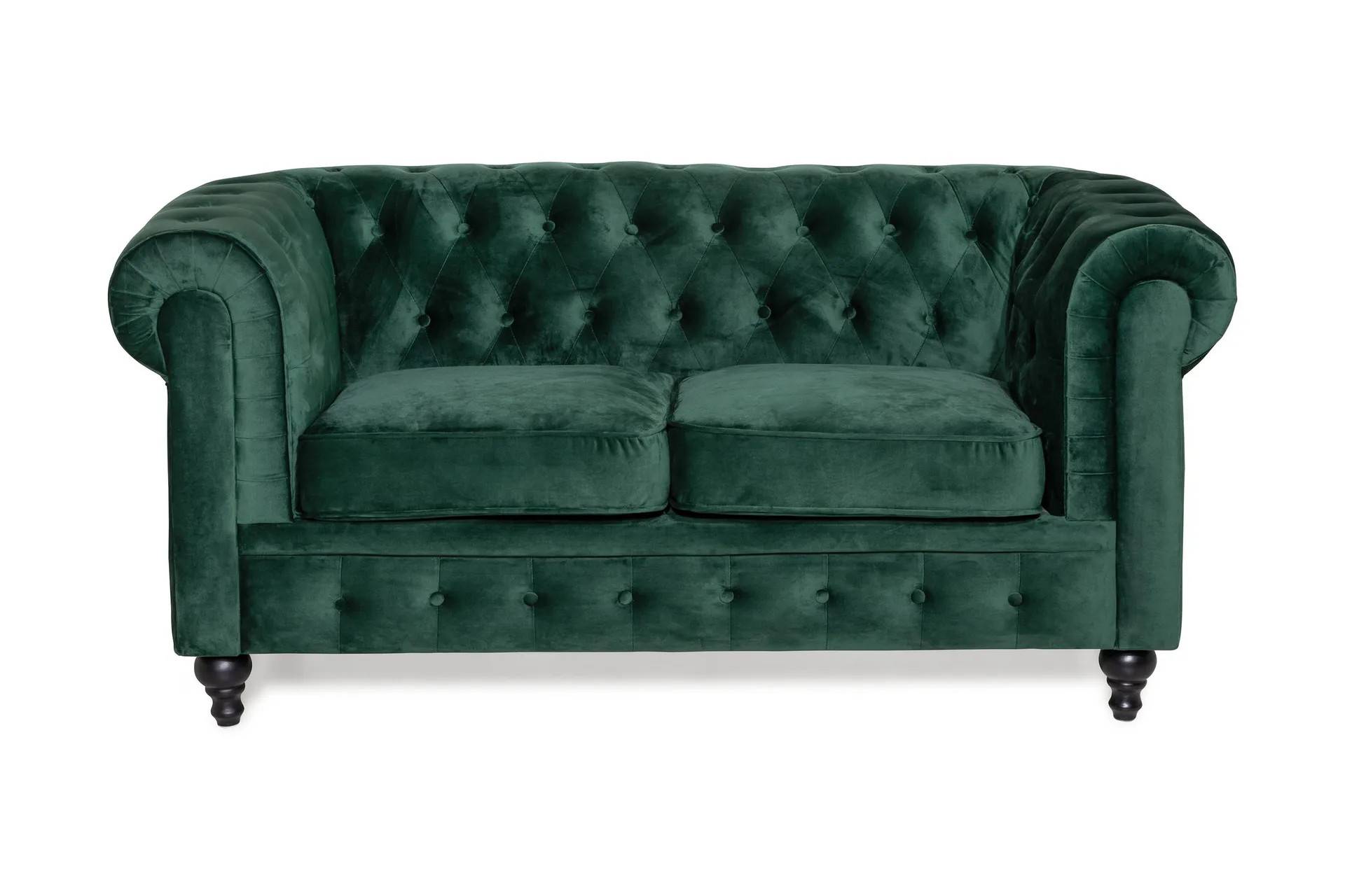 Chesterfield Lyx 2-sits Liten sammetssoffa - Djup soffa 160 cm bred Grön Howardsoffa Manor House