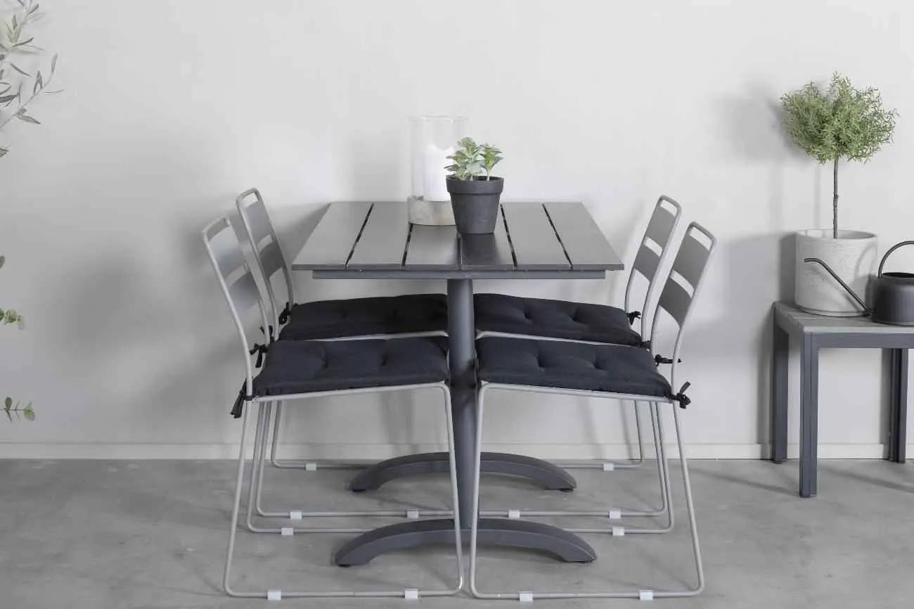 Denver & Lina - 69×120 cm med 4 stolar - Matgrupper utomhus - svart/grå