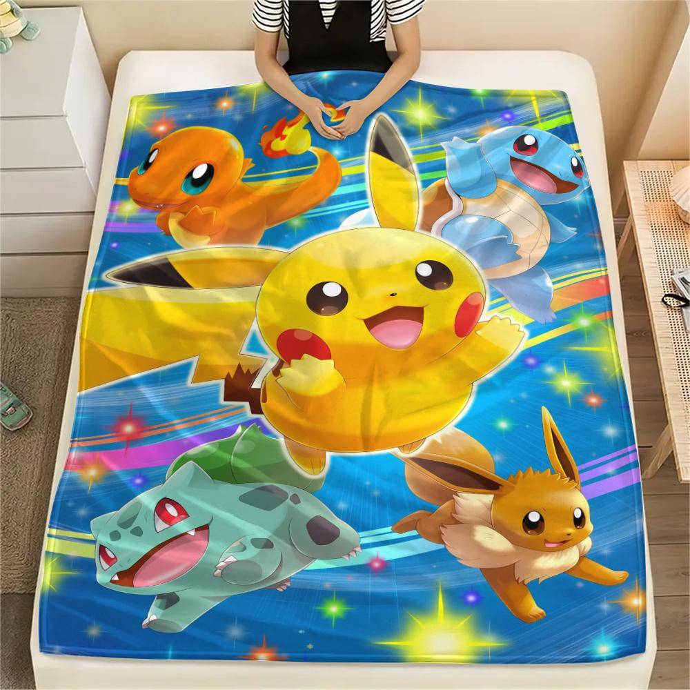 Pokémon-mönster Flanellduk, Hög kvalitet Bekväm för Alla Årstider, Heminredning, Värme och Komfort, Perfekt för Gåvor. yellow
