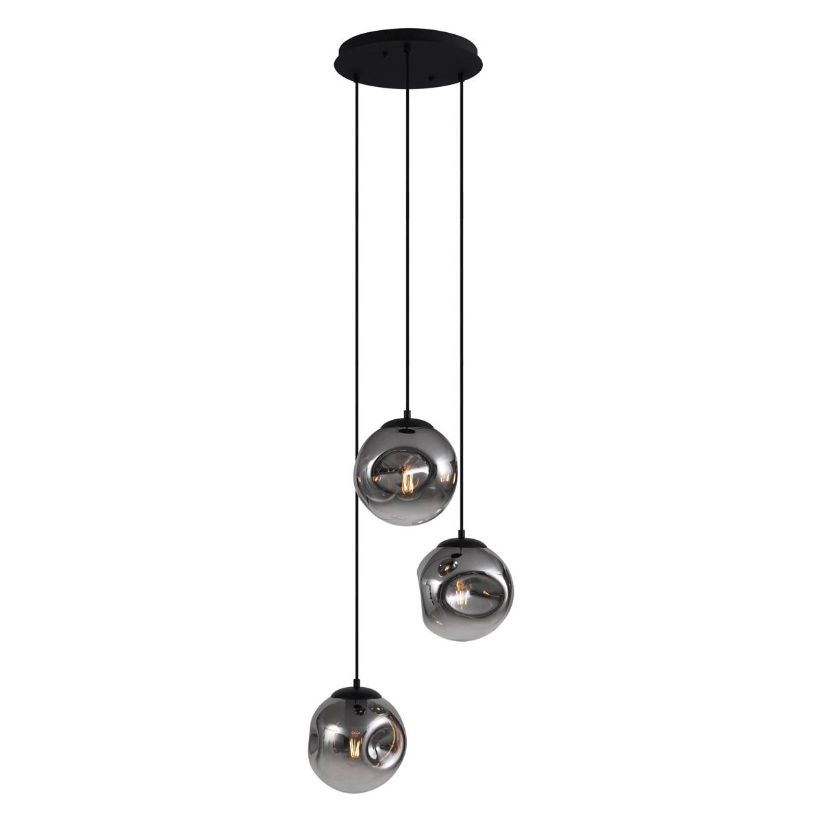 Art Deco Pendellampa Svart med Rökglas 3-ljus - Douglass