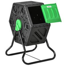 Komposter 65 liter, 60x49x77cm vridbar snabbkomposter av plast, väderbeständig termisk kompost med ventilationssystem, lock, trä