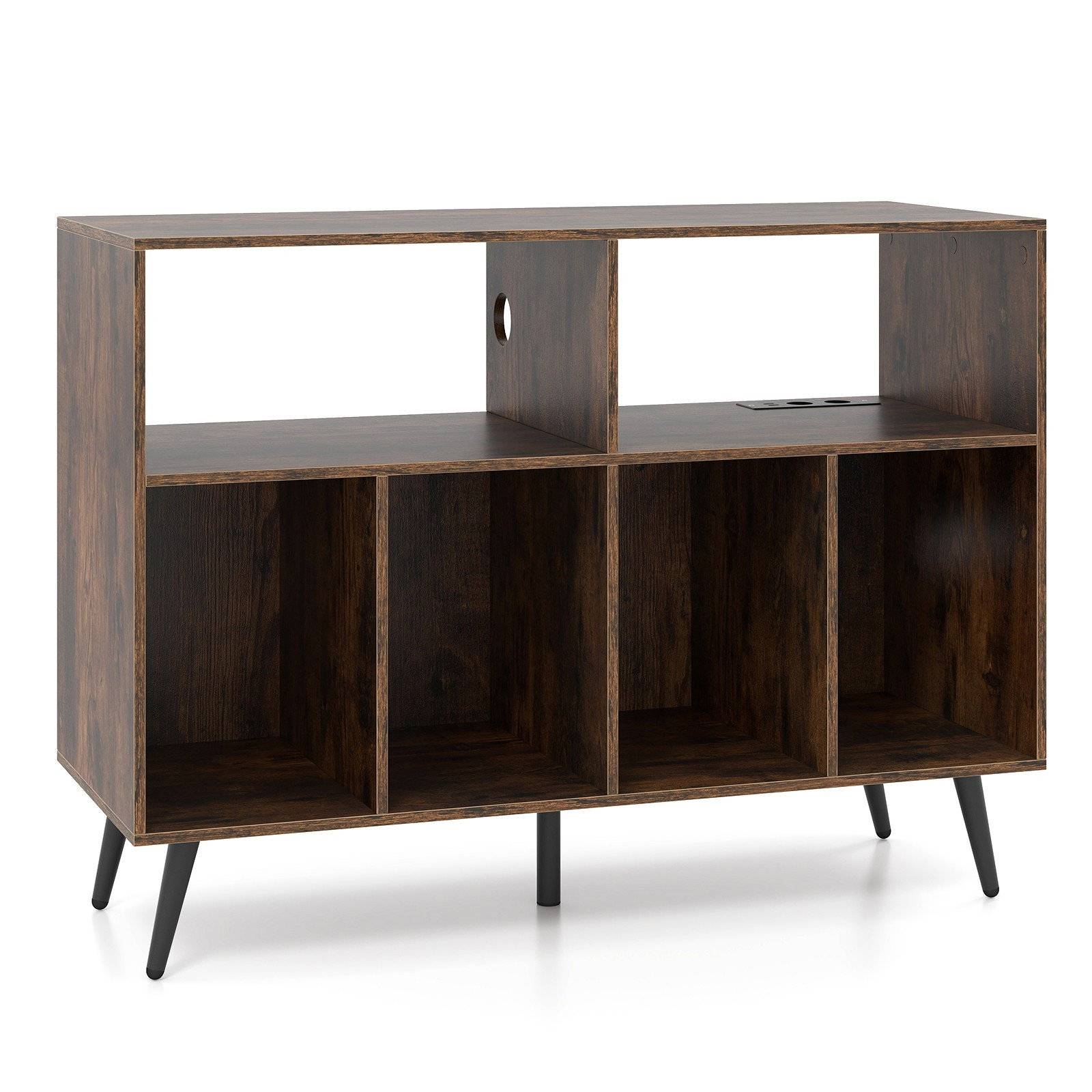 Pladespillerstativ med ladestation, vinylopbevaring med 4 hylder