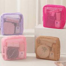 Mini Macaron Color Fresh Style High Quality Texture Multifunctional Mesh Square Bag Storage Bag Cosmetic Bag (Lanyard Can Be Purchased Separately, Col - Multicolor - 1pc-pink,Toiletry Bag,1pc-mini Pack,Net Pack,1pc-ivory White