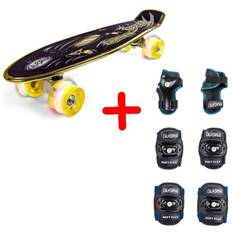 California Golden Speed Skateboard Med LED-Lys + Beskyttelsessæt (3-7 år) Ekstra Small Sort/Blå