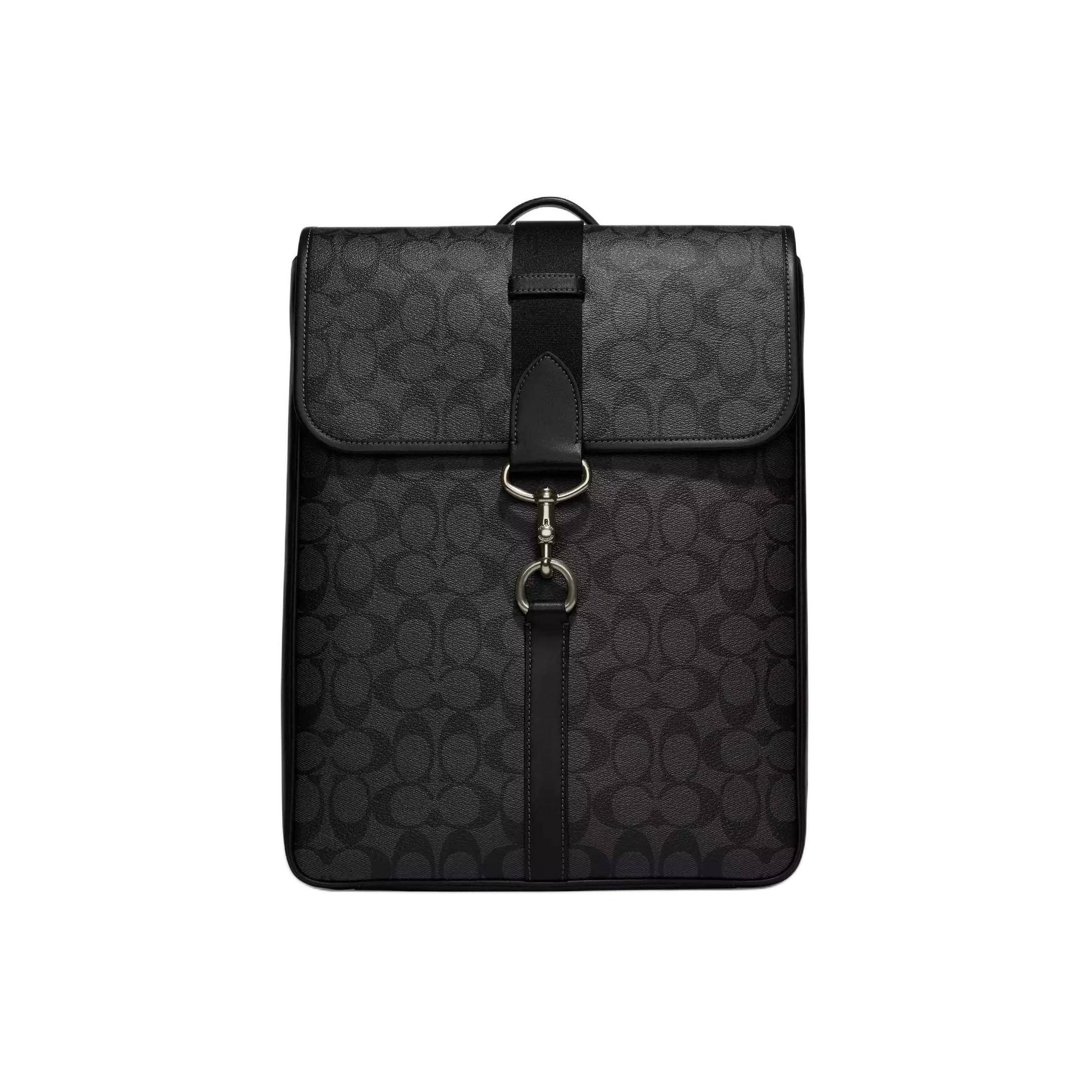 Coach 28 Classic Monogram Hardware Multi-Functional Pocket Canvas And Leather Laptop Backpack Men backpack Black CJ575-QBO4G Basic Set (Bag+Dust Bag)