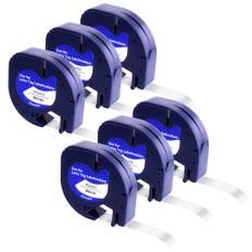 Dymo Letratag Etikettenband - 6x Plastic White Band 12mm x 4m für XR Beschriftungsgerät - Bänder für LT-100H, LT-100T, XM 200B - Schwarz auf Weiß 91221