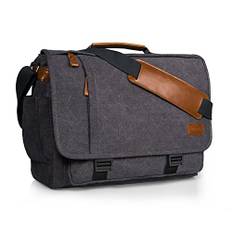 ESTARER Laptoptasche 17 Zoll Umhängetasche Canvas für Arbeit Uni Grau