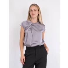 Neo Noir Fleur Drapy Satin Blouse Kvinde Grey Kortærmede Bluser Str 32 - hos Magasin