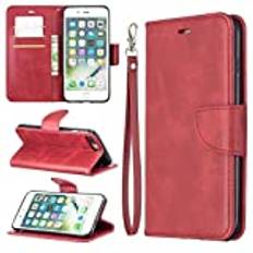 Apple iPhone 7 Plus/8 Plus fodral, SATURCASE lyxigt PU-läder flip-magnet plånbok stativ kortplatser skyddande fodral med handrem för Apple iPhone 7 Plus/8 Plus (röd)