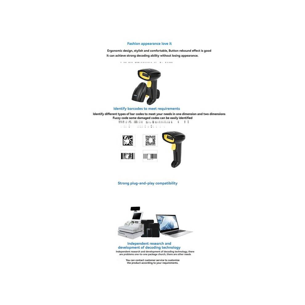 Handheld Wireless 1D 2D Scanner Barcode Scanne Wireless 1D 2D QR Code Reader for Supermarket