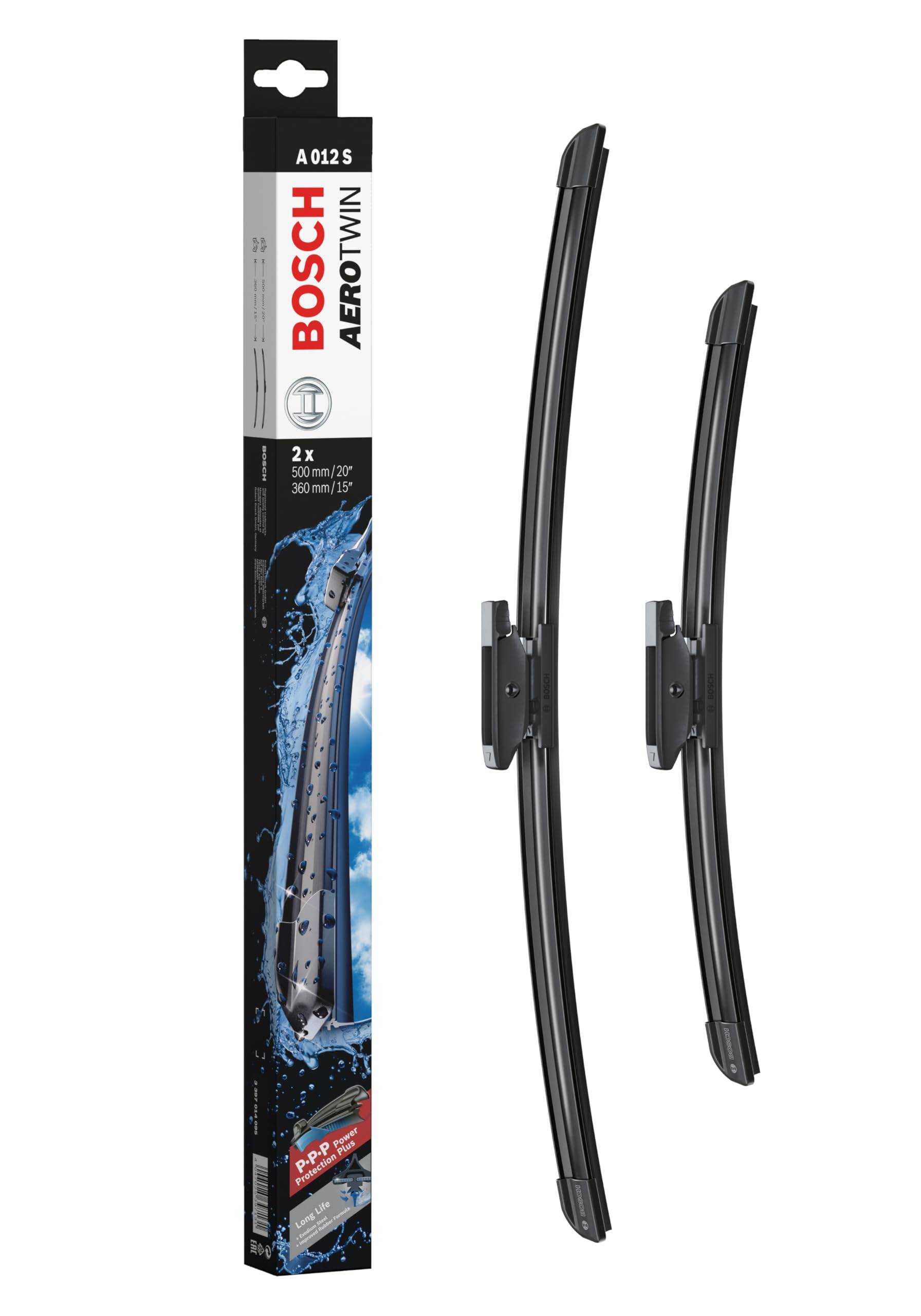 BOSCH AeroTwin Flat Wiper Blades for Imported Vehicles, 500mm/360mm (A012S)