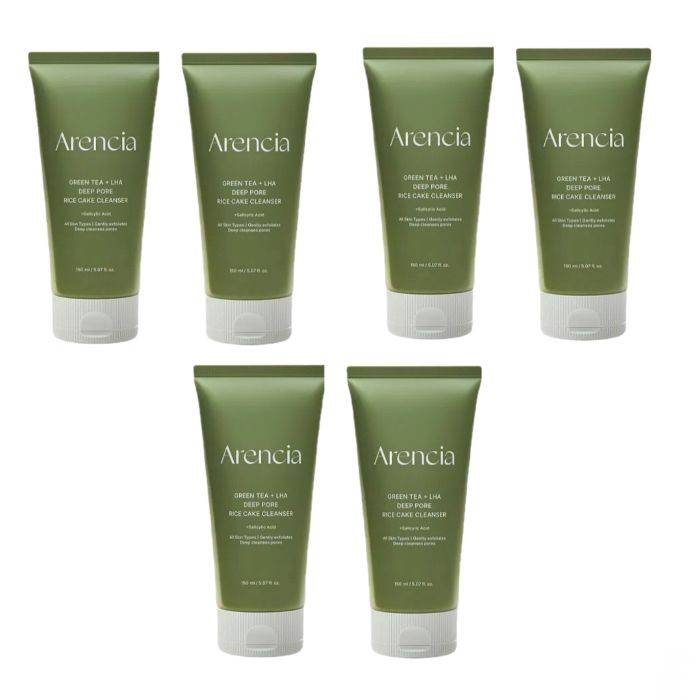 [DEAL]Arencia - Green Tea + LHA Deep Pore Rice Cake Cleanser - 150ml (6ea) Set - black