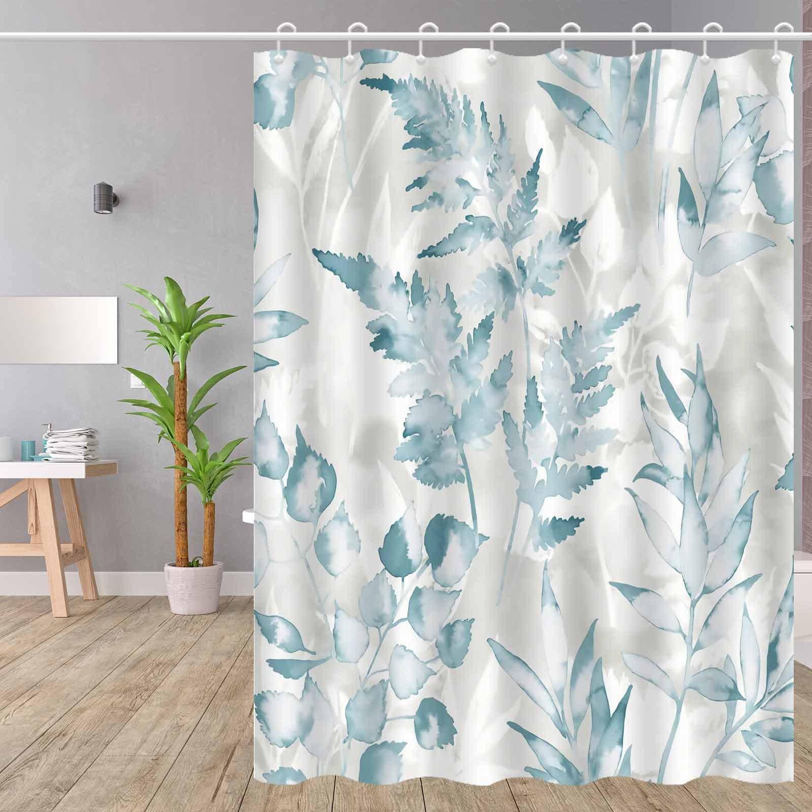 Elegant Nordisk Blå Botanisk Duschdraperi, Högkvalitativ Polyester, Tvättbar, Krokar Ingår, Fräscht Mönster, Perfekt Badrumsdekoration
