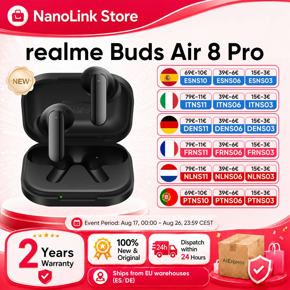 realme Buds Air 8 Pro Bluetooth Earphone Wireless Headphone Europe Version For 5G Smartphone realme 16 Pro Plus realme GT 8 Pro realme Pad 3