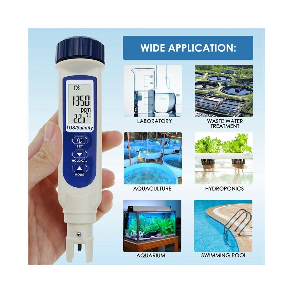 Multiparameter TDS Salinity Temperature Tester Dual Display Pocket Size Water Quality Tester IP65 Waterproof Pool Lab