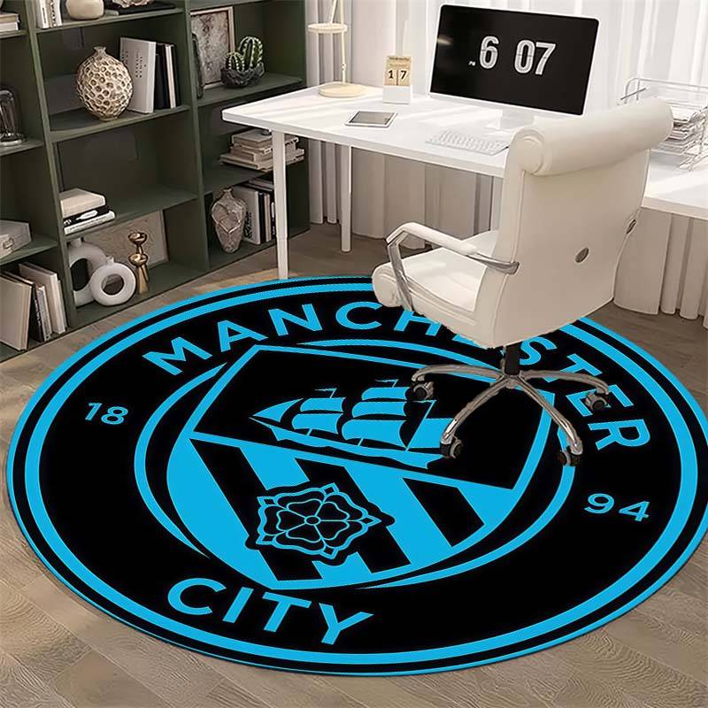 Manchester City Himmelsblå Skepp Rosvapen Cirkulärt Områdesmatta Premier League Fotboll Rund Golvmatta Spelstol Vardagsrum Sovrum Dekorationsmatta