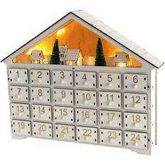 Træadventskalender, Genanvendelig Tom Adventskalender, DIY Julekalender med 24 Skuffer, Unikke LED Juledekorationer til Jul