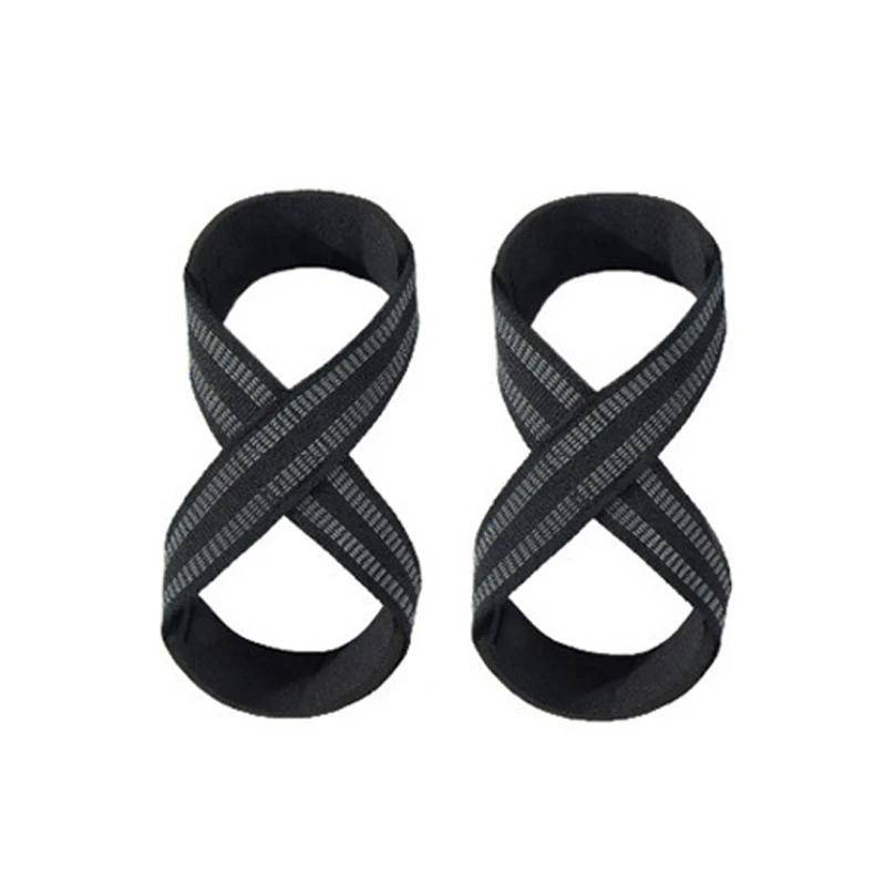 Vadderade Figur 8-remmar Marklyft Tyngdlyftande Handledsremmar Power Lifters Träningsuppdrag Horisontell Bar Gym Fitness S svart