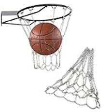 Basketnät av metall, robust ersättning basketnät, silver basketnät av metall, basket reservkedjnät, kedja basket, lämplig för inomhus- och utomhusbruk