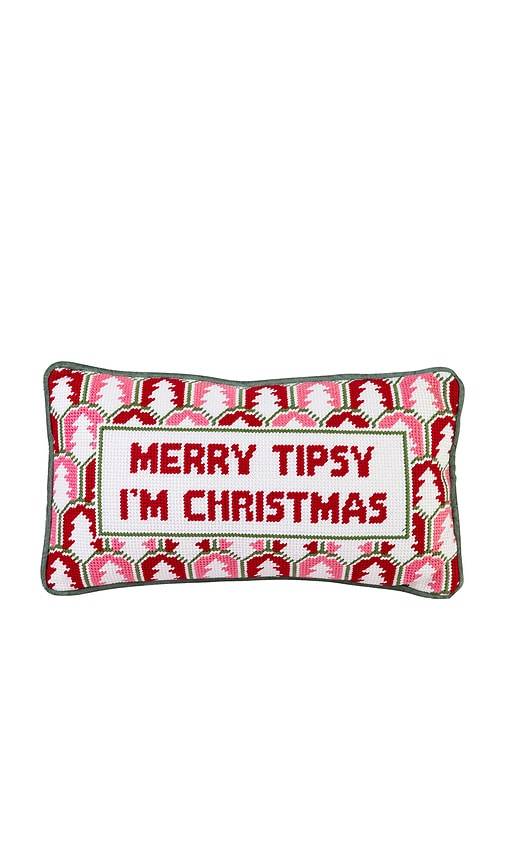 Furbish Studio KISSEN MERRY TIPSY NEEDLEPOINT PILLOW in Red,Green.