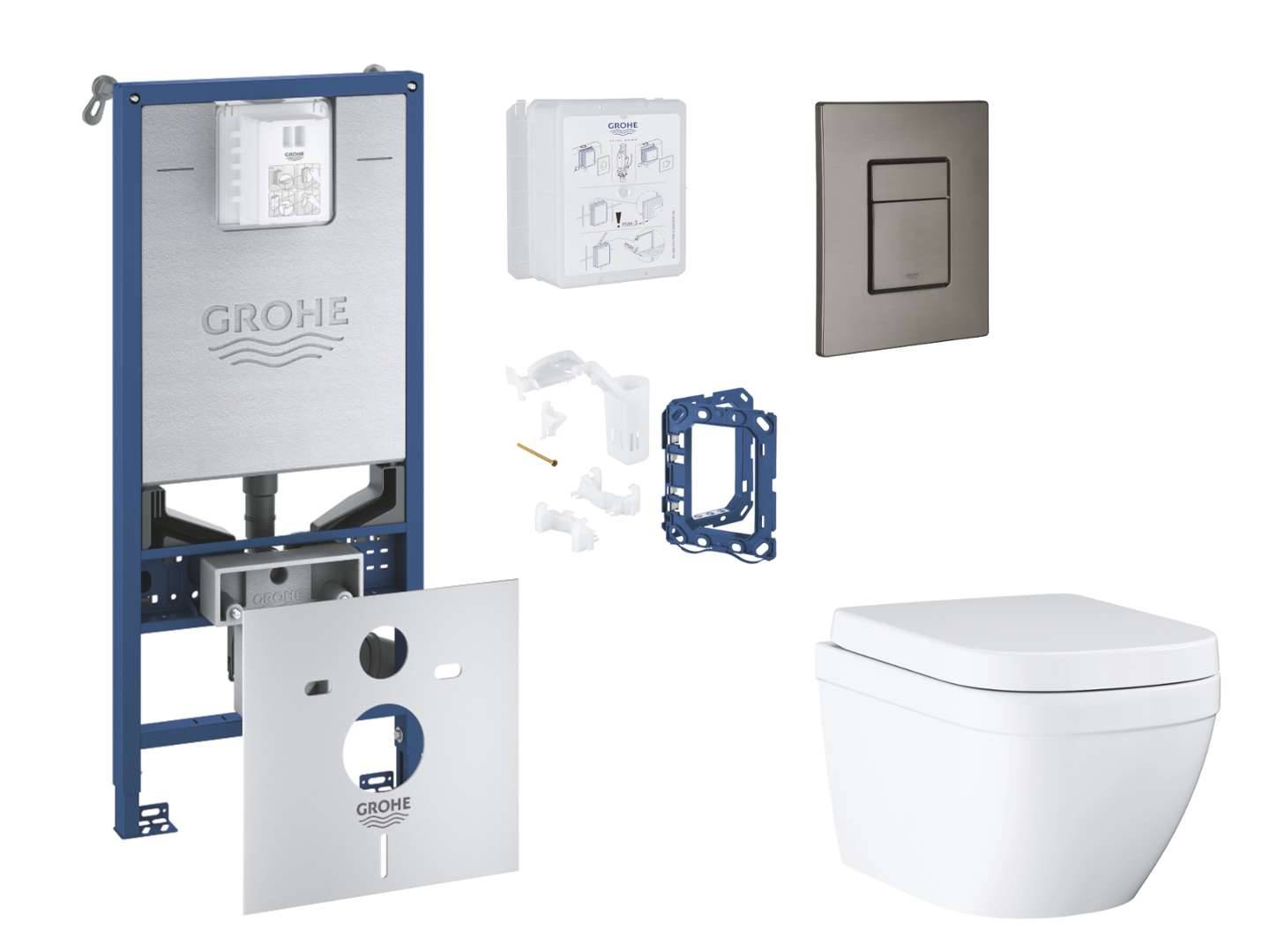 Grohe Rapid SLX - Set med skottinstallation, toalett, SoftClose-sits, Skate Cosmopolitan-knapp och tablettinsättningssats, Triple Vortex, borstad Hard Graphite SANI11BB5128