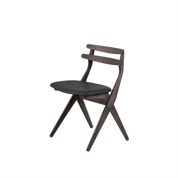 SAKS KC01 SPISEBORDSSTOL - KANSAS SORT LÆDER - MASSIV ASK - Ask mocca brun olieret