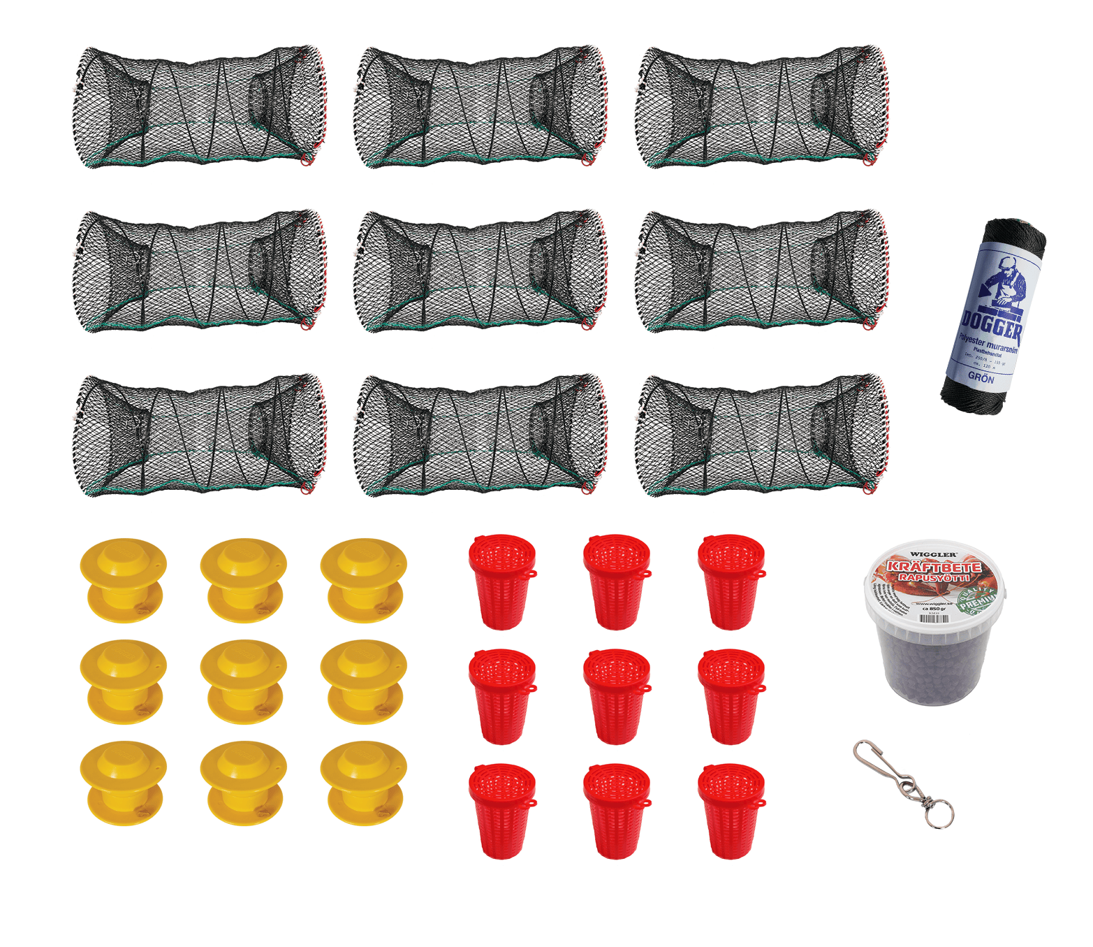Crayfish fishing package 9-pack with 850g crayfish bait.