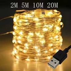 1 st 20m/66ft 200 LED varmvita Fairy String Lights, USB-drivna lampor för jul, bröllop, fest, semester hemma, samling, bröllopsdekoration, fast tänd (2 meter 20LED,10 meter 100 LED,5 meter 50 LED,15 meter 150 ljus,20 meter 200 lampor)