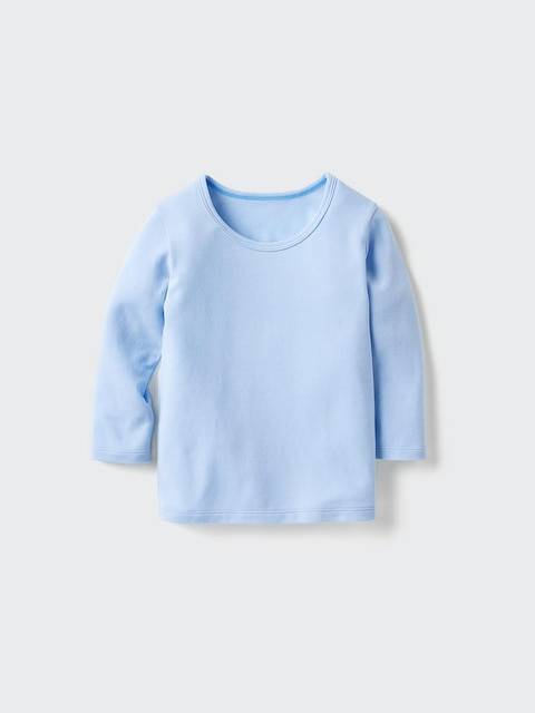 Uniqlo - Toddler Heattech Cotton Crew Neck T-shirt (long Sleeve) - Blue - 3 Years (100cm)